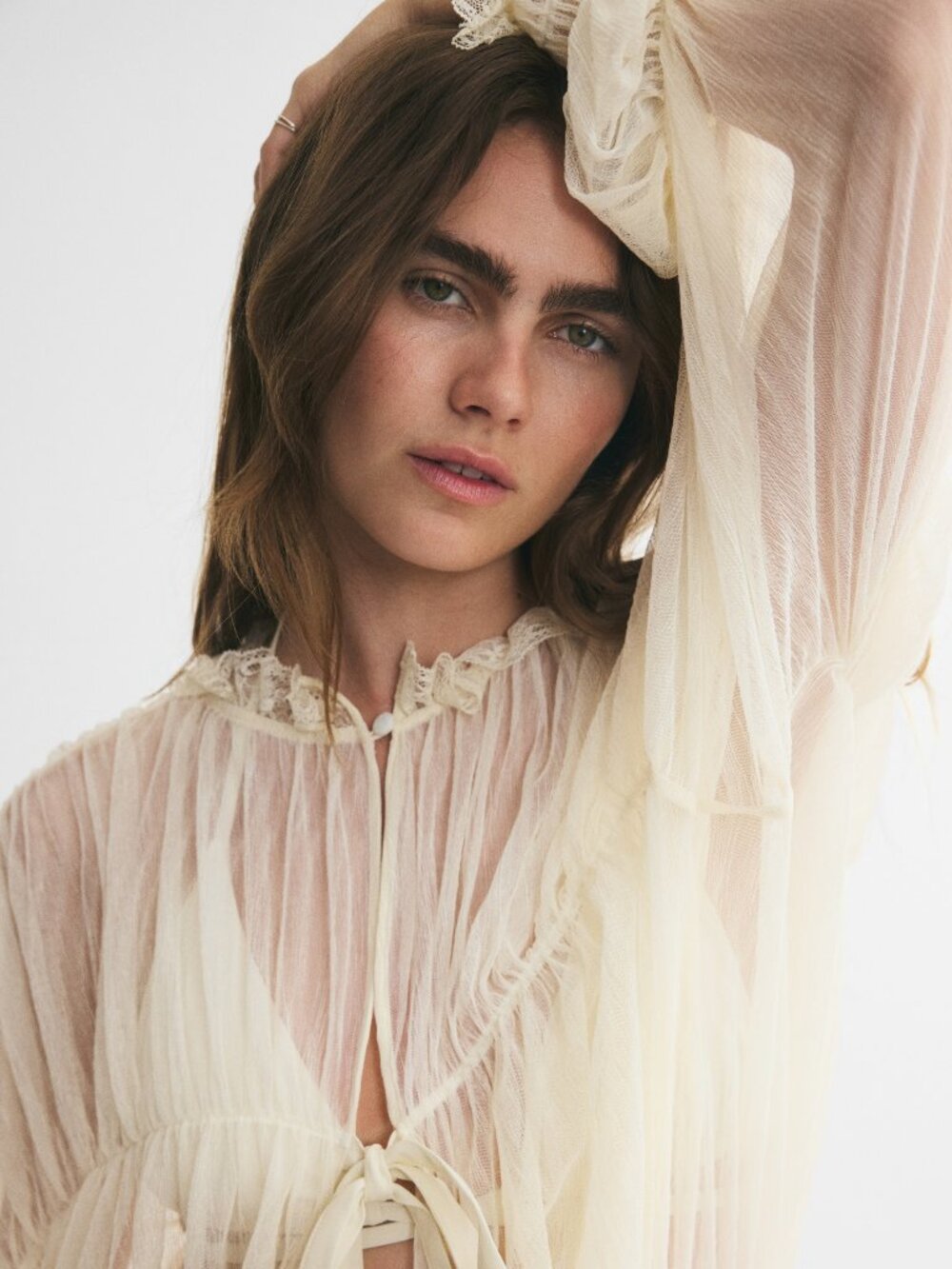 H&M Sheer Tie-Front Blouse